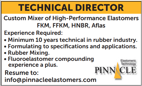 PINNACLE ELASTOMERIC TECHNOLOGY - TECHNICAL DIRECTOR | Rubber News